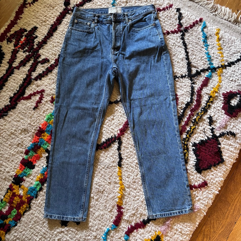 Everlane 90s Cheeky Jeans Organic Cotton High Rise Straight Leg Crop Blue Wash